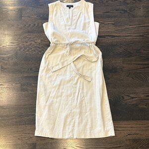 Banana Republic Linen Blend Sleeveless Midi Dress in Light Cream with Tie Waist